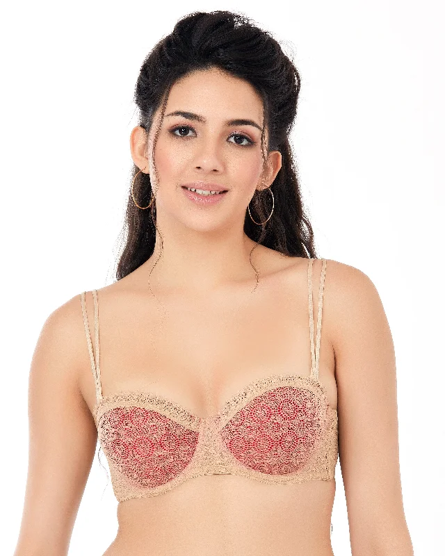 convertible strapless braWomen's Self Printed Moulded Padded Wired Balconette Bra