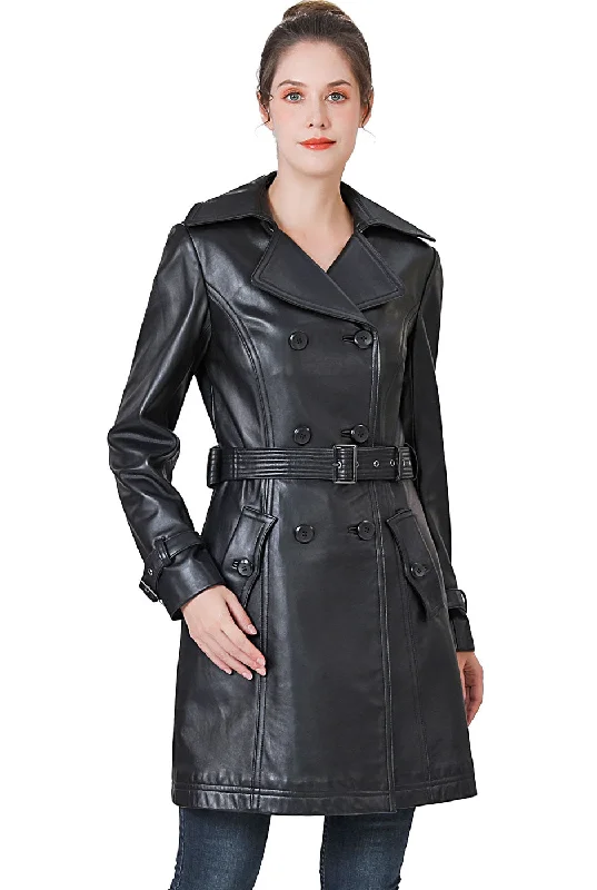 Women's Coats with Fur Trimmed BeltBGSD Women Ella Belted Lambskin Leather Trench Coat