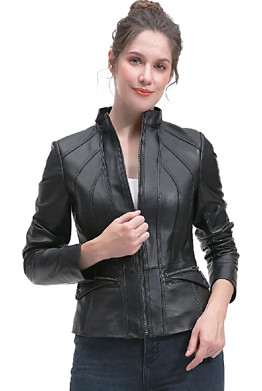 Women's Coats with Fur LiningBGSD Women Kayla Lambskin Leather Scuba Jacket