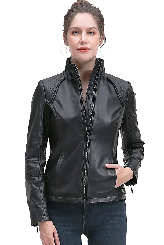 Women's Coats with Fur Trimmed PocketsBGSD Women Kate Lambskin Leather Jacket