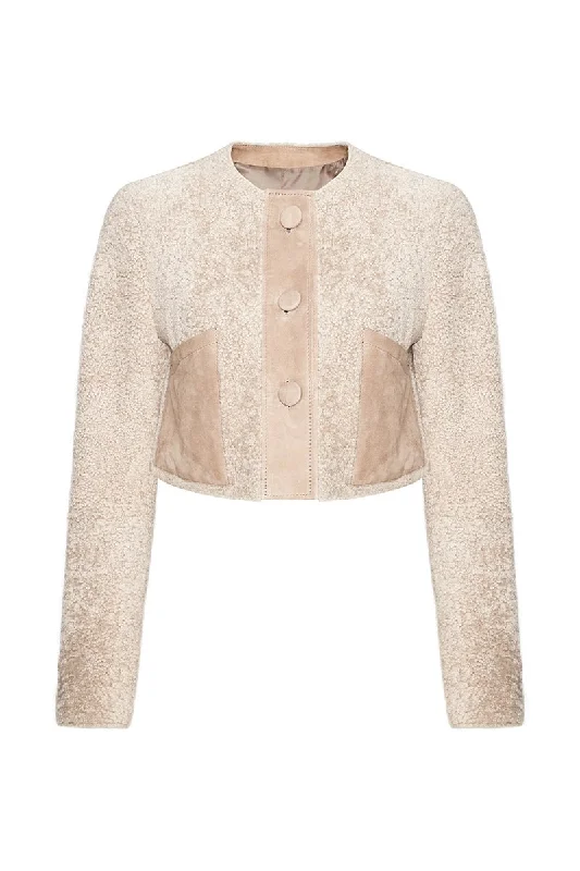 Women's Coats with Fur Trimmed SleevesLily Women's Teddy Curly Shearling Cropped Jacket - Beige