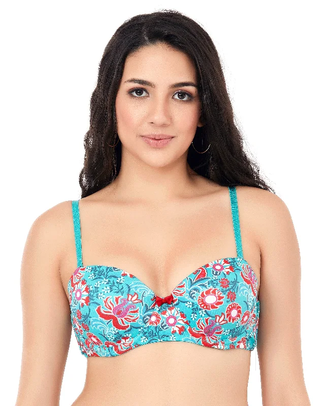 sleep bra for comfortMulti Print Moulded Padded Wired Balconette Bra