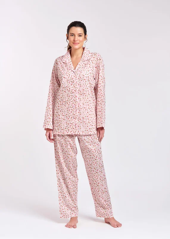 women's pajamas for those who seek ultimate relaxationPYJAMA SET - LONG SLEEVES - PINK WITH RED ROSES