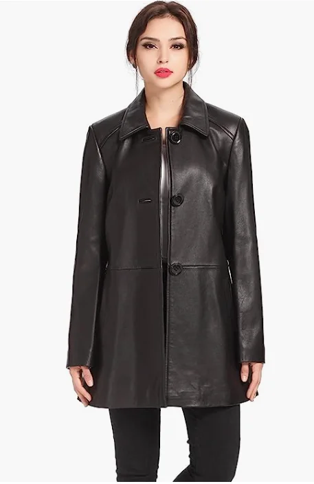 Women's Coats with PocketsBGSD Women Hannah Lambskin Leather A-Line Coat