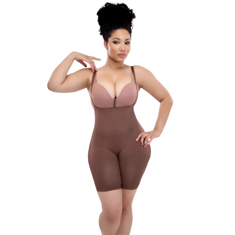 plus-size waist cincher with lace overlayCocoa Brown High Waisted Shaper Shorts