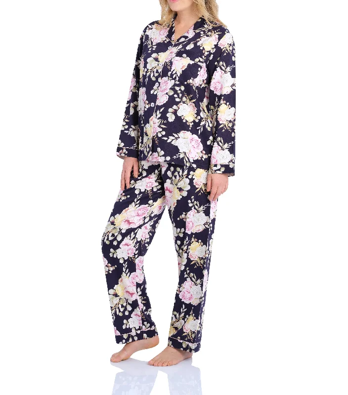 women's pajamas with a stylish cutPYJAMA SET - LONG SLEEVES - NAVY FLORAL