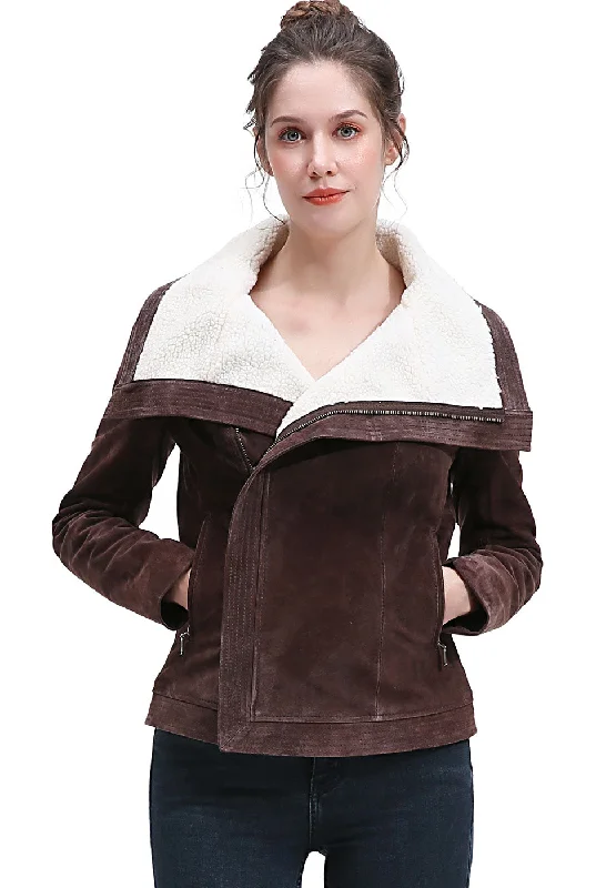 Women's Coats with Fur Trimmed ButtonsBGSD Women Chana Suede Leather Jacket