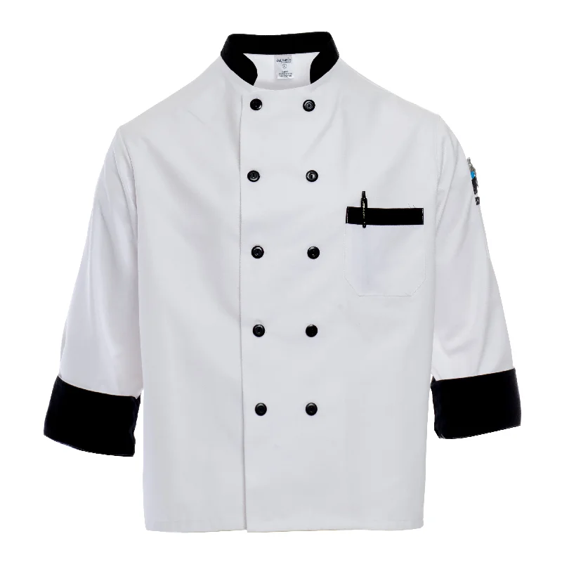 Women's Coats with Fur Trimmed SleevesExecutive White Chef Coat with Black Trim 4900