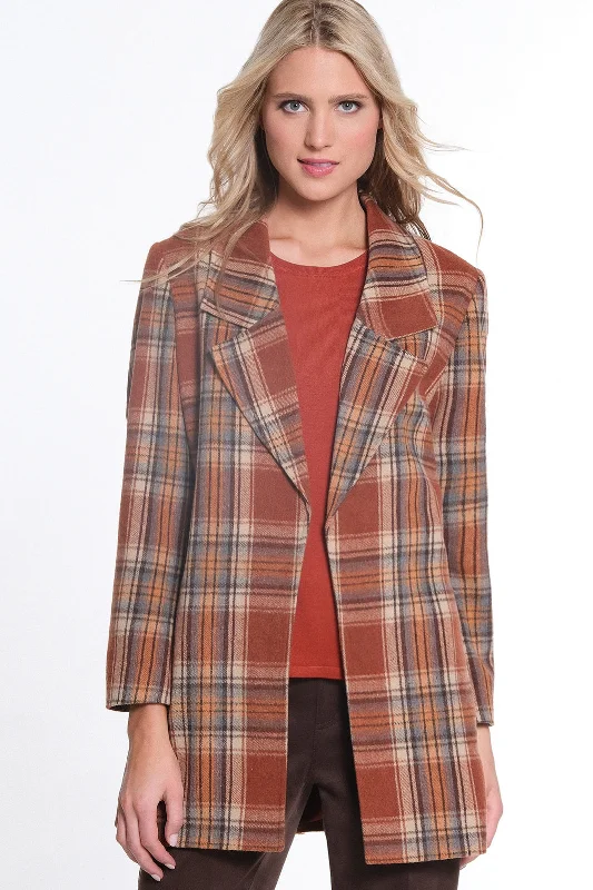 Women's Fur CoatsRust Mix Checked Flannel Blazer by Multiples