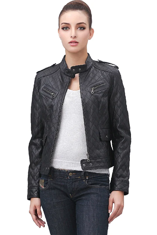 Women's Coats with Fur Trimmed ButtonsBGSD Women Hanna Quilted Lambskin Leather Jacket