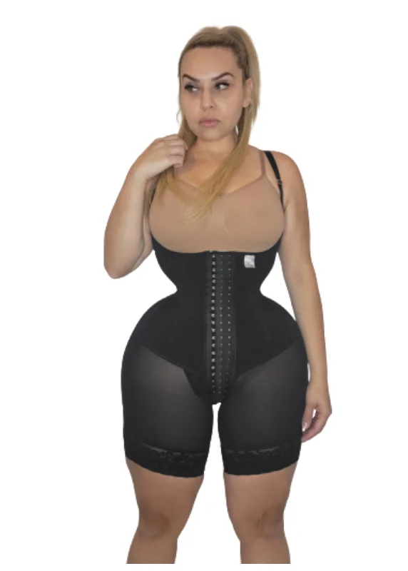 seamless body shaper with silicone strips for gripCurvas Faja Ref: 1001 Semi-Custom- Mid-Thigh- Stage 3