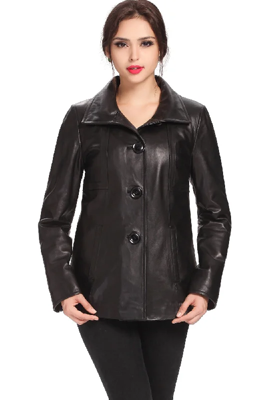 Women's Zip-Up CoatsBGSD Women Evelyn Wing Collar Lambskin Leather Jacket