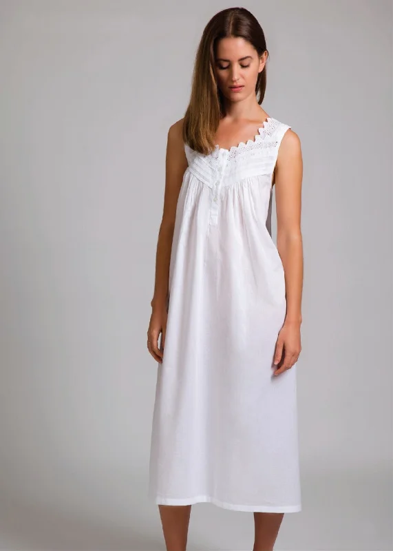 women's pajamas with a fitted designNIGHTIE - SLEEVELESS - COTTON LACE & RIBBON - MAGGIE