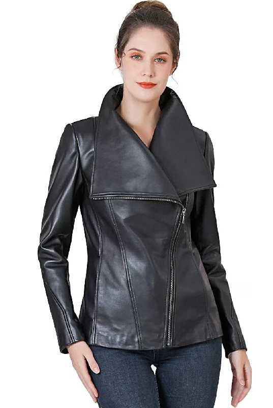 Women's Coats with Fur Trimmed ButtonsBGSD Women Mara Lambskin Leather Jacket