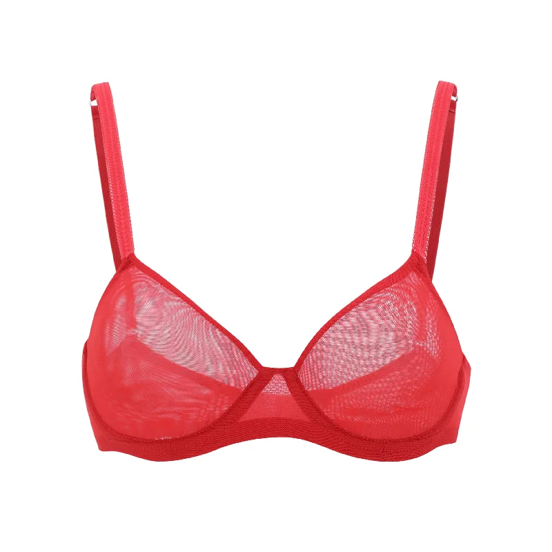 plus-size mastectomy bra with pockets for prosthesisJulie Molded Mesh Underwire T-Shirt Bra in Lobster Red & Seaport Blue