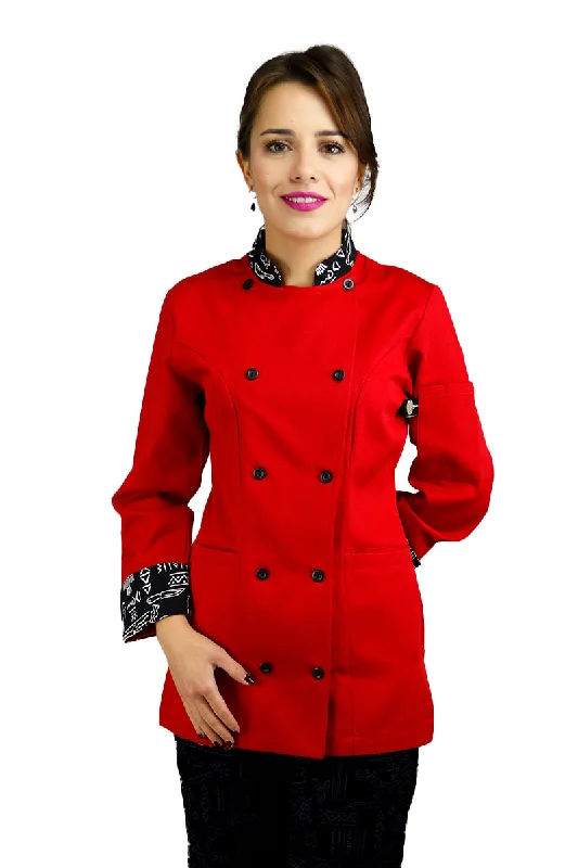 Women's Coats with Fur Trimmed ButtonsAztec Red Chef Coat | Women's