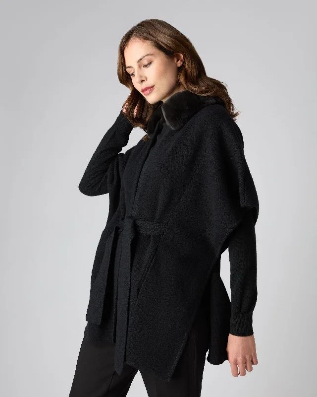 Women's Denim CoatsWomen's Cashmere Cape With Fur Collar Black