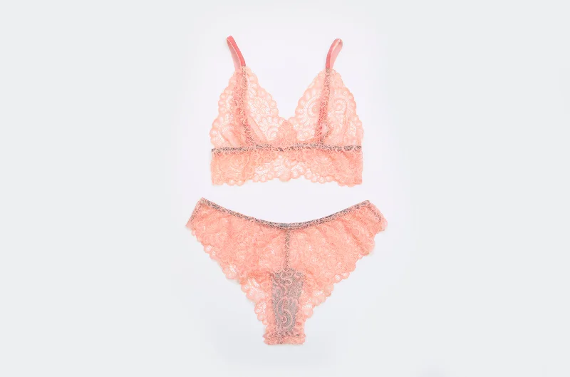 sheer lace bra'Peach' Lace Set