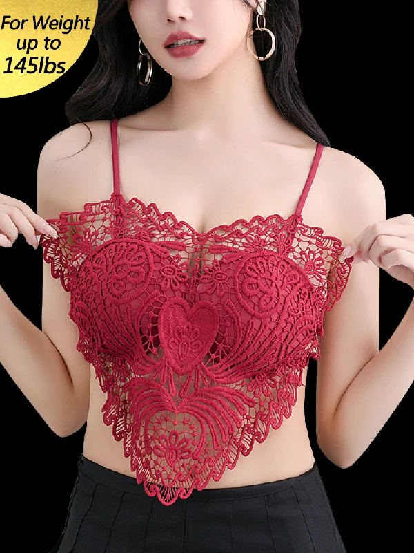 plus-size underwire bra with wide strapsHeart-shaped Embroidered Slim-fitting Hollow Tank Top Bra