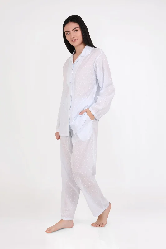 women's pajamas for everyday wearPYJAMA SET - LONG SLEEVES - BLUE - MATILDA