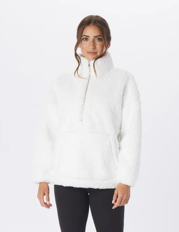 Women's Coats with Fur Trimmed CollarSherpa Quarter Zip: White