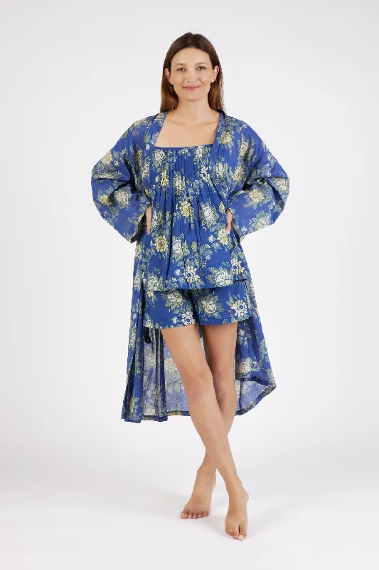 women's pajamas with pockets on legsROBE - DARK BLUE FLORAL