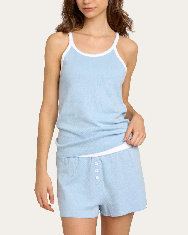 elegant women's satin pajamasGoldie Tank In Bluebird