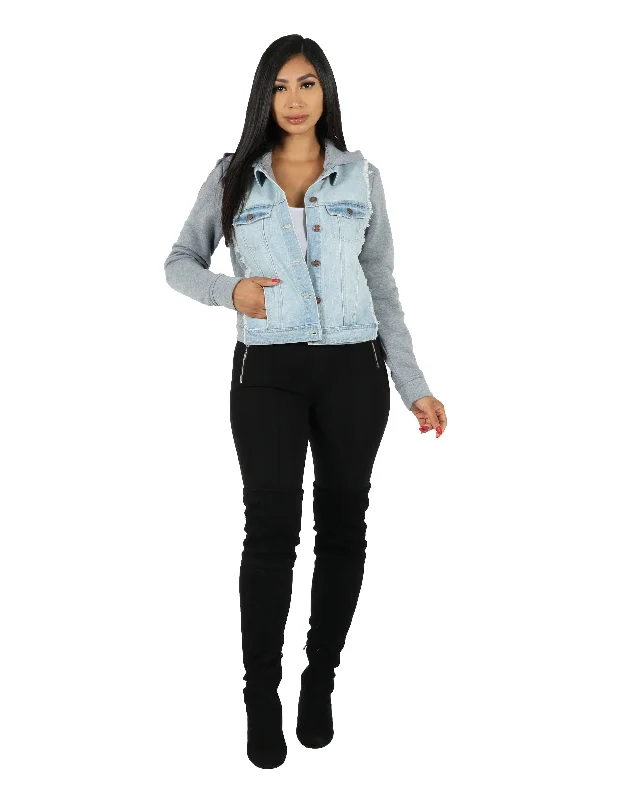 Women's Coats with ButtonsDenim Sweatshirt Back Jacket