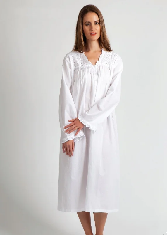 women's pajamas with adjustable strapsNIGHTIE - LONG WITH LONG SLEEVES IN WHITE