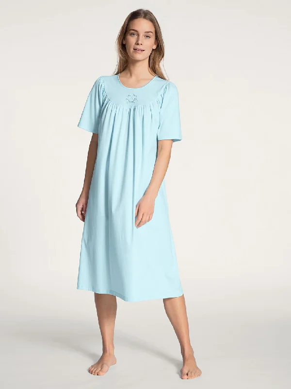 women's pajamas with button-flySoft cotton Nattkjole kort erm Lys Blå