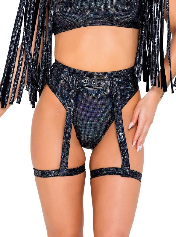 Roma Rave Festival Shimmer High-Waisted Shorts & Garter Belt Black