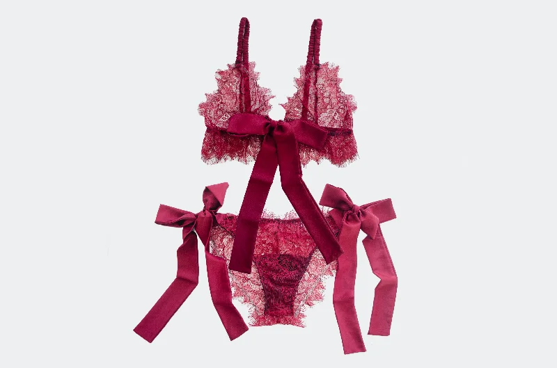 mastectomy bra with pocketsPine Tie Side Lace Set - Wine