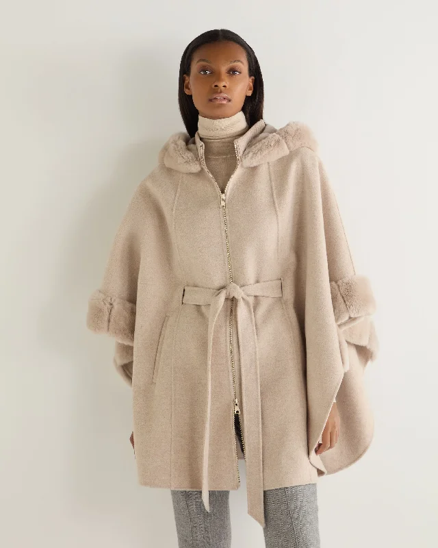 Women's Hooded CoatsWomen's Poppy Cape With Fur Trim Sand Brown