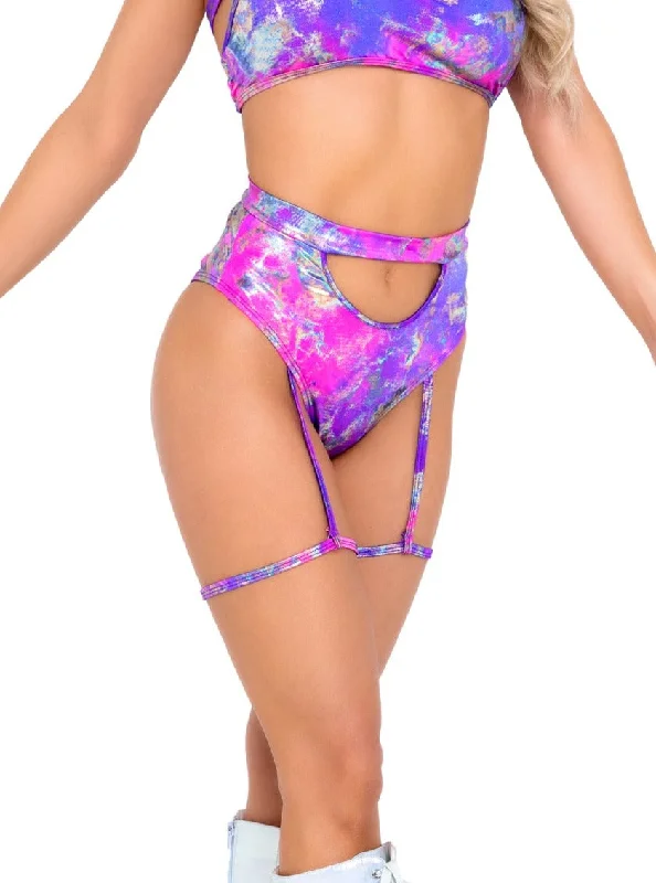 Roma Rave Festival Tie-Dye Keyhole High-Waisted Shorts Garters Purple