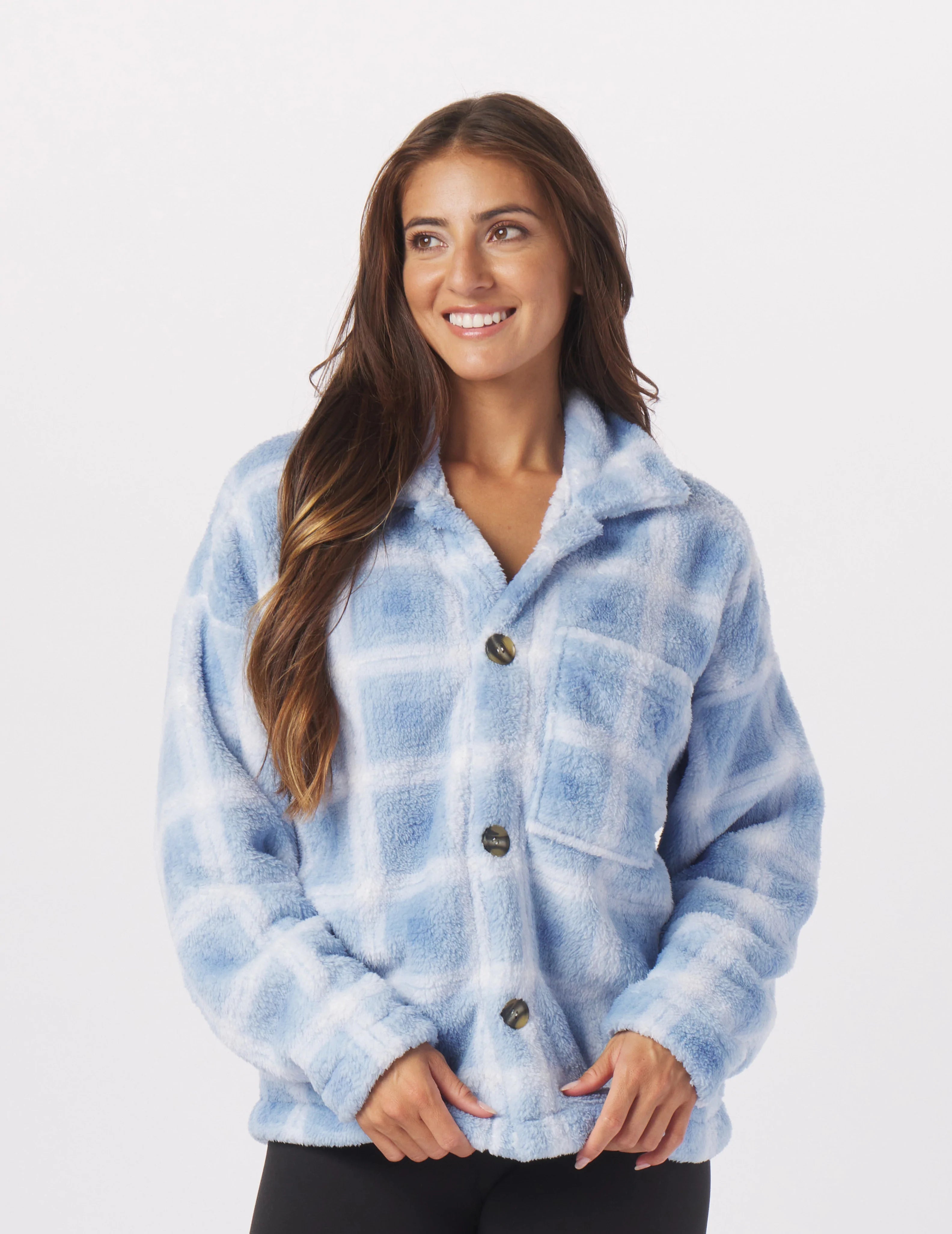 Women's Coats with Fur Trimmed CollarShow-Stopping Shacket: Ice Blue Jackson Plaid