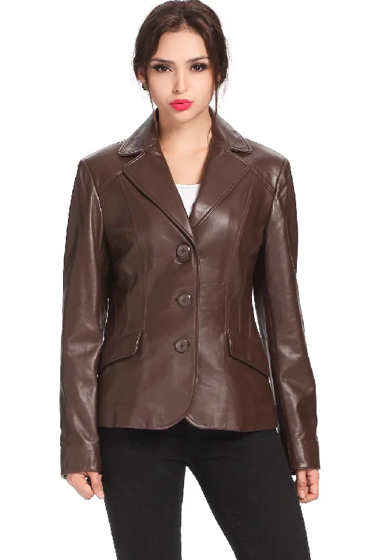 Women's Coats with Fur LiningBGSD Women Tammy 3-Button Lambskin Leather Blazer