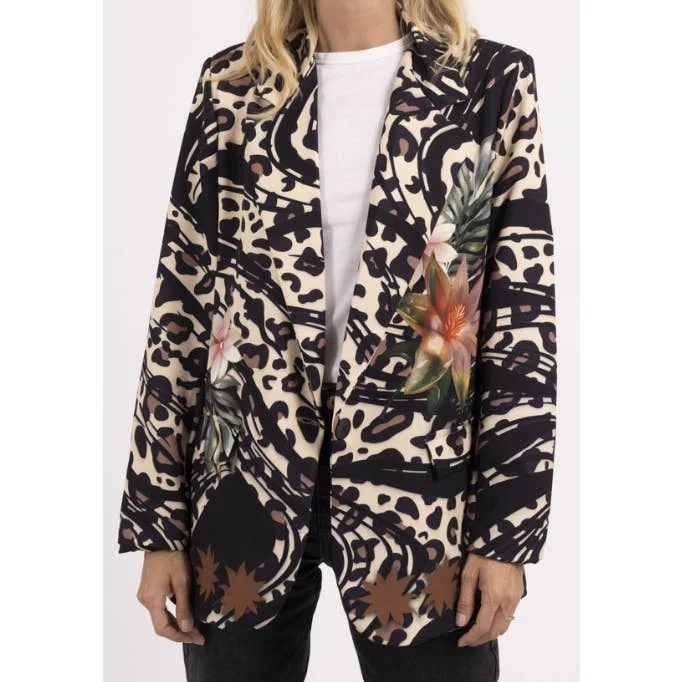 Women's Coats with Fur LiningItalian Floral Animal Print Blazer