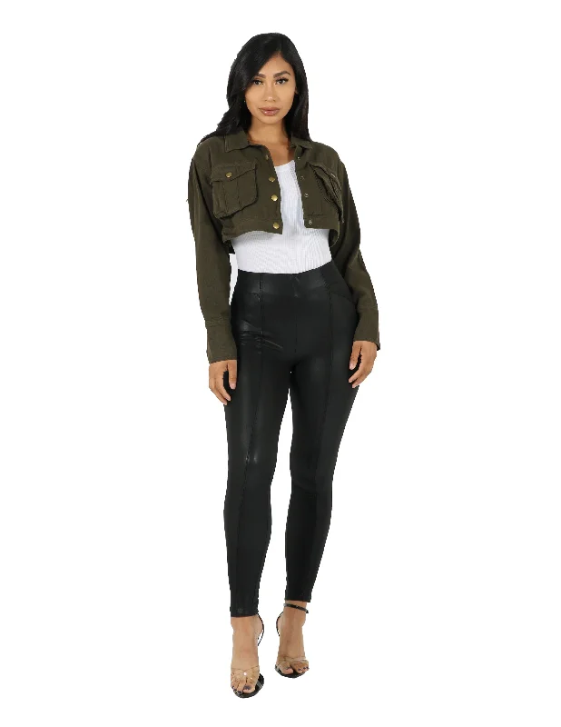 Women's Coats with ZipperSo Sassy Cropped Pocket Jacket