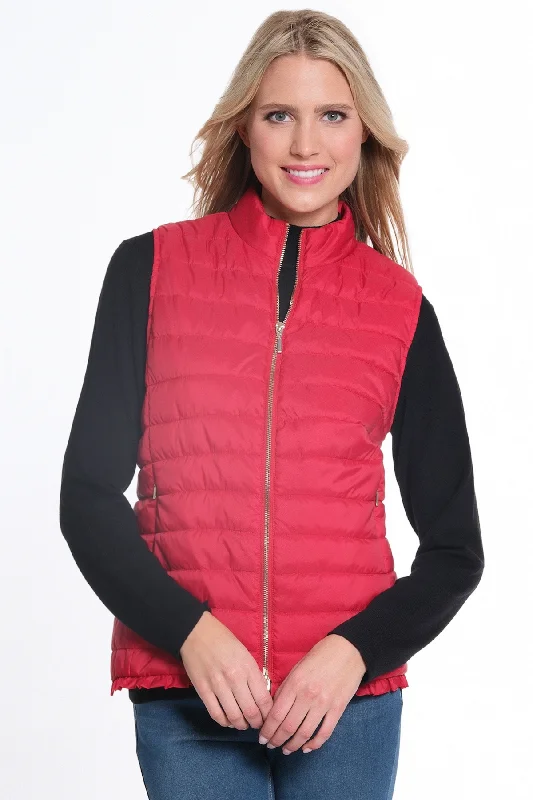 Women's Wool CoatsVivent Red Zip Thru Collar Quilted Vest