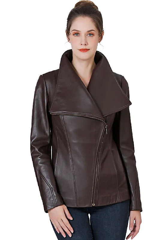 Women's Coats with Fur Trimmed ZipperBGSD Women Mara Lambskin Leather Jacket