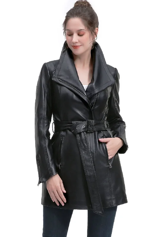 Women's Coats with Fur Trimmed CollarBGSD Women Patsy Lambskin Leather Coat