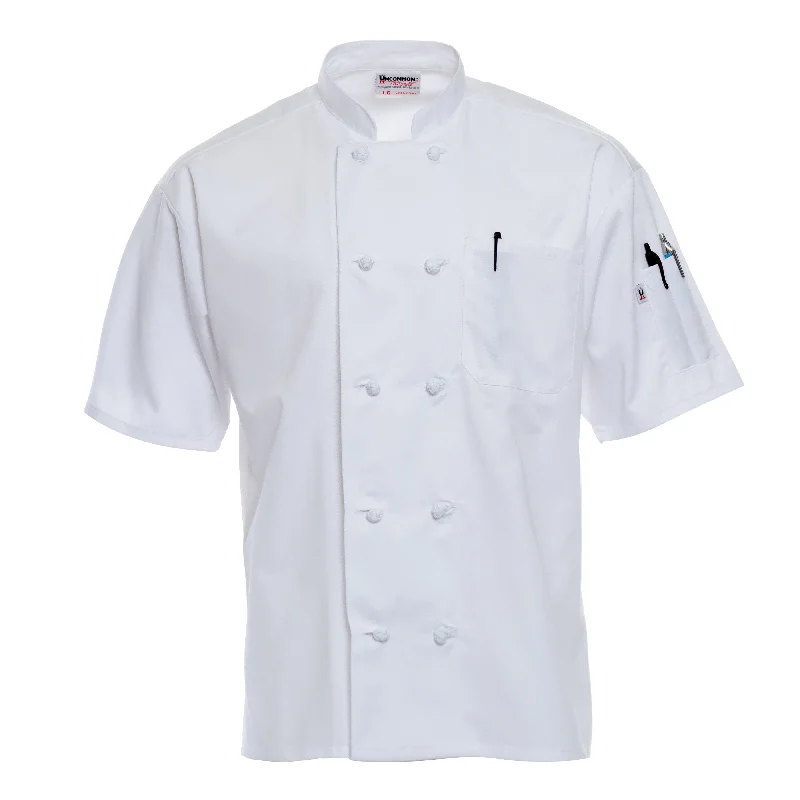 Women's Button-Up CoatsWhite Short-Sleeve Knot Button Chef Coat 4701