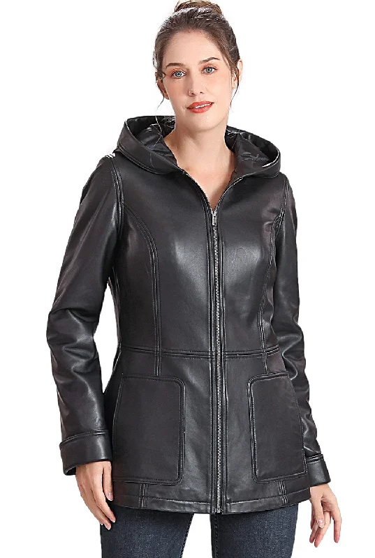 Women's Coats with Fur Trimmed HoodBGSD Women Cara Hooded Lambskin Leather Coat