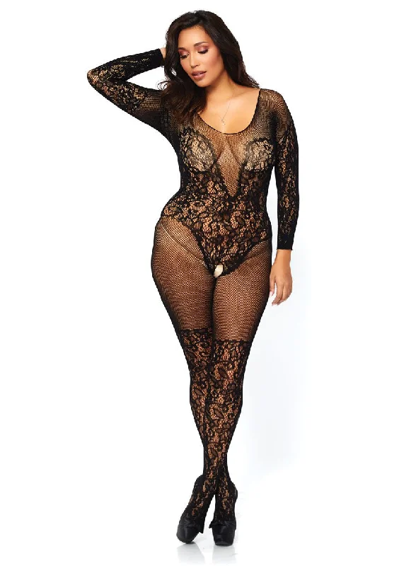 Vine Lace Bodystocking - Queen Size - Black