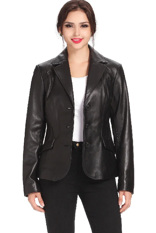 Women's Coats with Fur Trimmed PocketsBGSD Women Tammy 3-Button Lambskin Leather Blazer