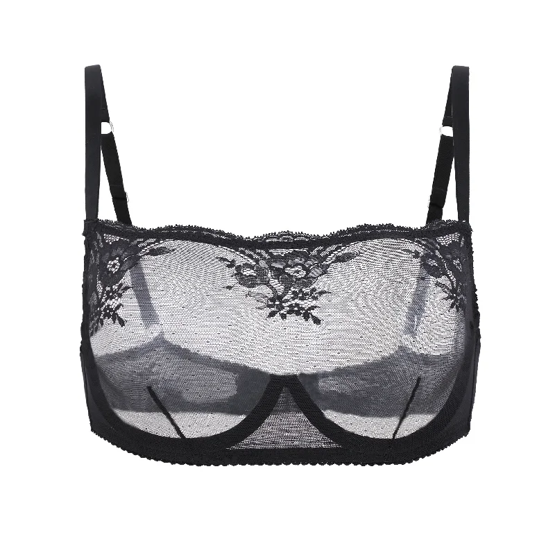 wireless maternity braKim High Neck Sheer Lace Underwire Bra