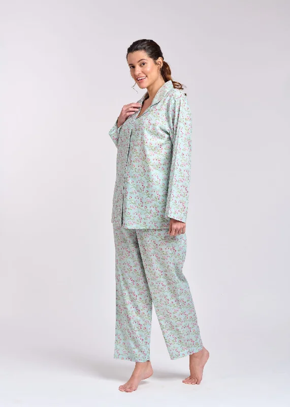 women's pajamas for those who value qualityPYJAMA SET - LONG SLEEVES - PINK FLORAL ON PALE GREEN