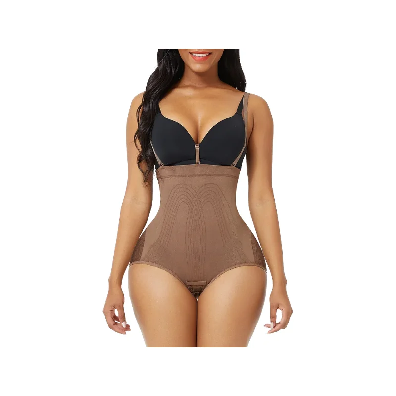 open-bust corset shapewear with lace appliquéCocoa Brown High Waisted Panty