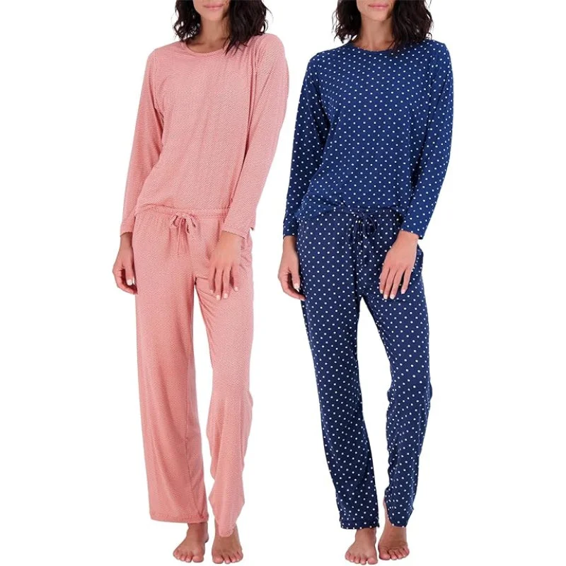 women's pajama sets with matching robes2 Pack Polka Dotted Pajama And T Shirt Set