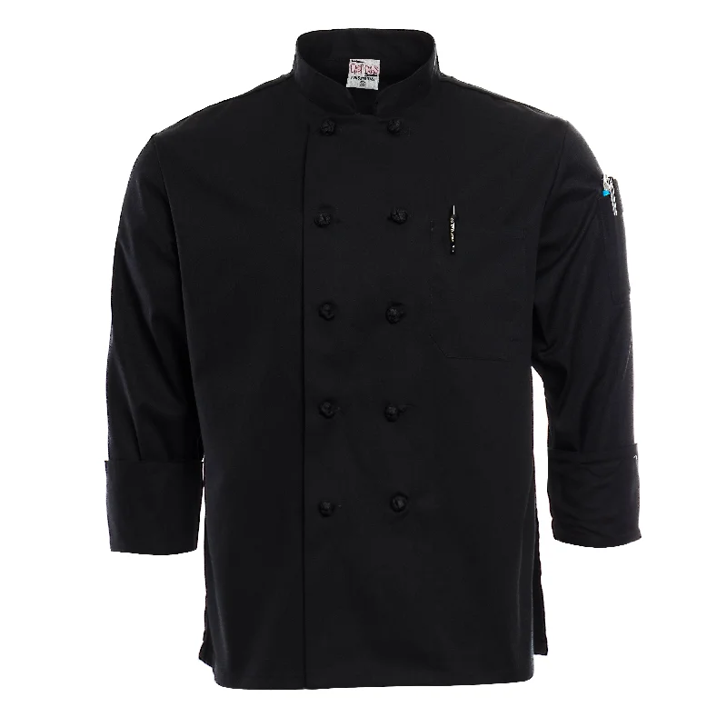 Women's Coats with Fur Trimmed BeltBlack Knot-Button Chef Coat 5700